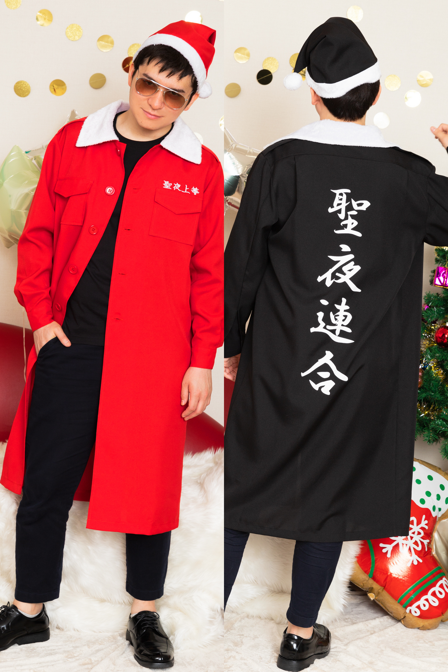 コスプレ クリスマス サンタ 特攻服 クリスマス特攻服 メンズ レッド/ブラック  【クリアストーン】