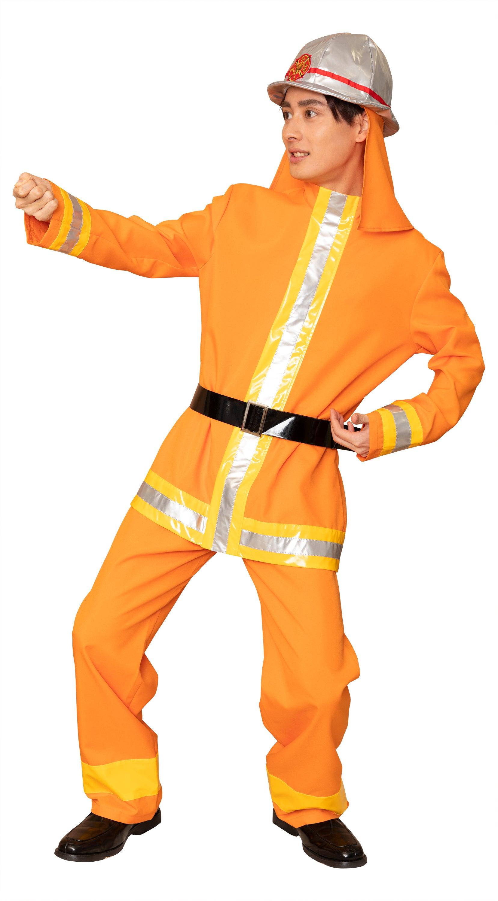 コスプレ ハロウィン 消防士 MENコス ファイヤーマン ユニセックス フリーサイズ オレンジ【クリアストーン】