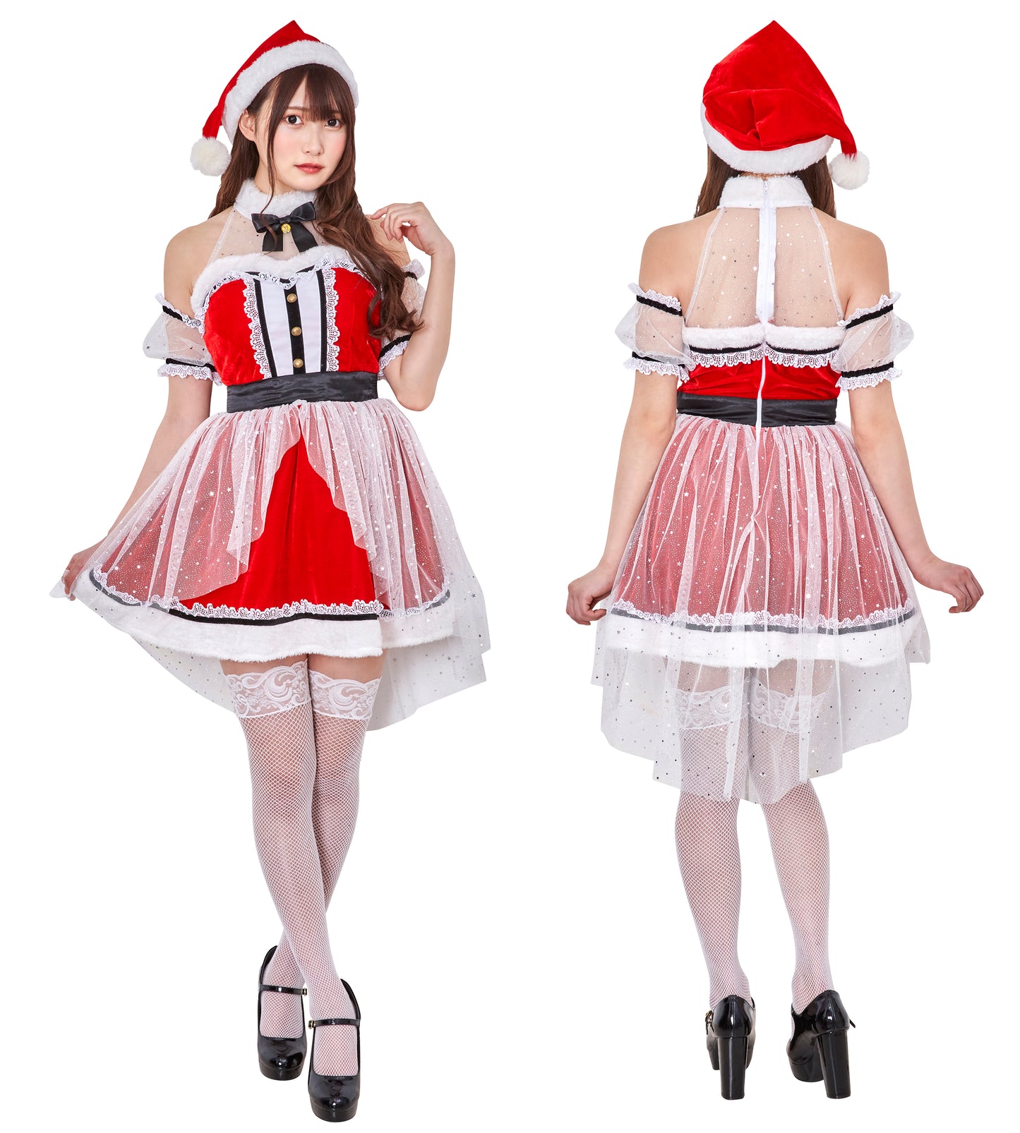 コスプレ クリスマス サンタ シャインドレスサンタ レディース フリーサイズ  レッド【クリアストーン】